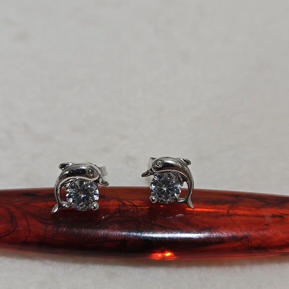Sterling Silver Dolphin Earrings - Picture 1 of 4